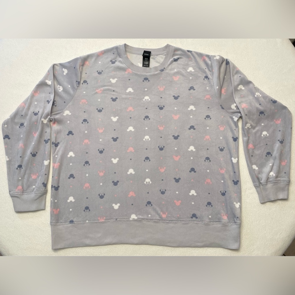 Disney Mickey and Mini Mouse Gray Fleece Sweatshirt XL Pastel Pink White Blue